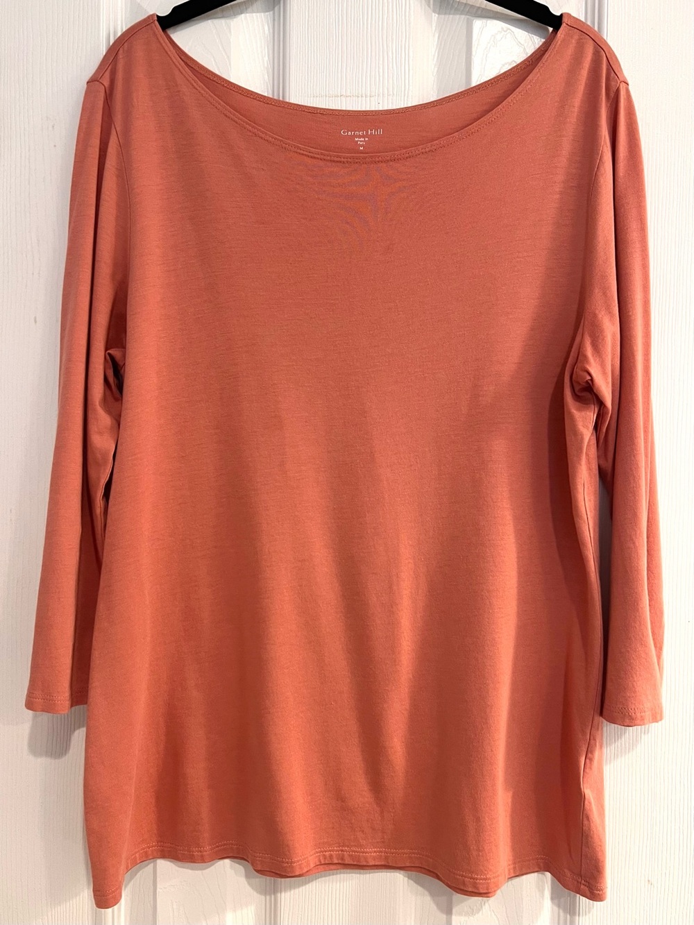 Garnet Hill Modal Cotton Women's Peach Coral Boatneck 3/4 Sleeve Tunic Top M